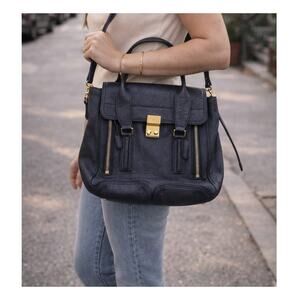 3.1 Phillip Lim Pashli Medium Satchel Navy Blue Leather Handbag Designer Purse